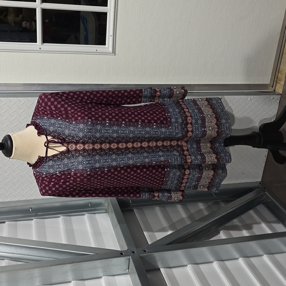 Style & Co Women's Printed Split Neck Tunic Top Red Size Large